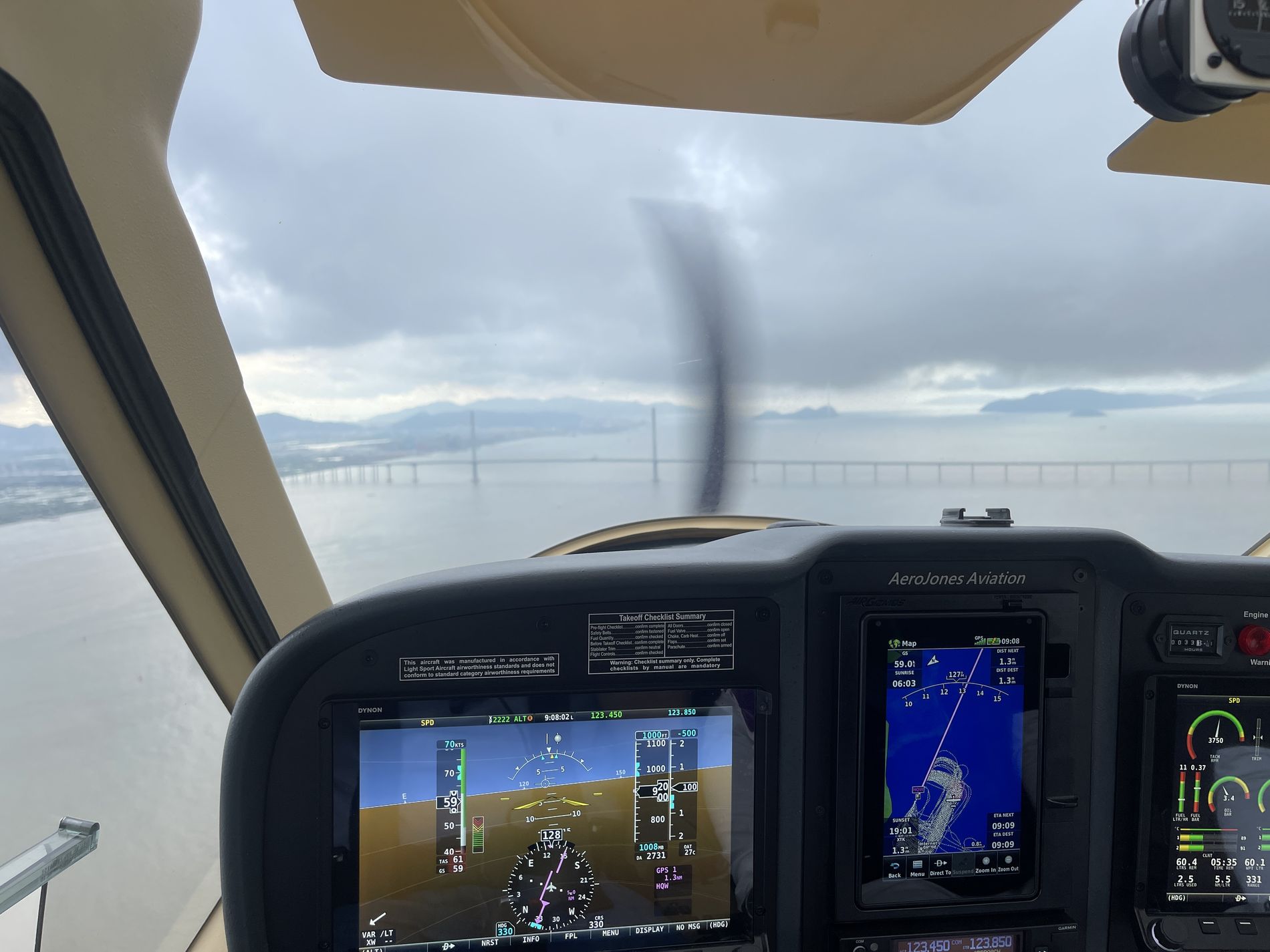 Glass cockpit in flight over the Greater Bay Area